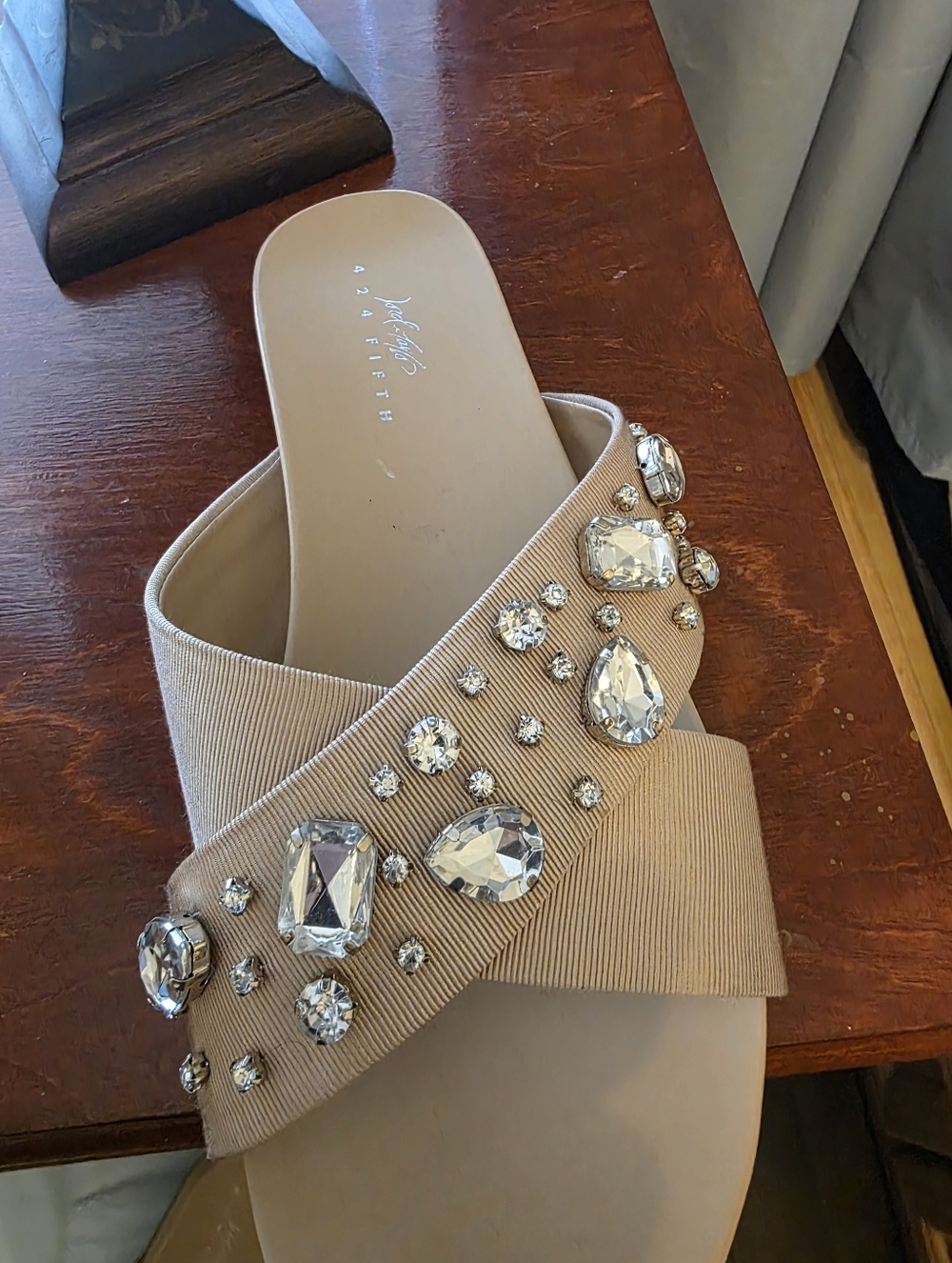 a new day Beige Rhinestone Cross-Band Slide Sandal